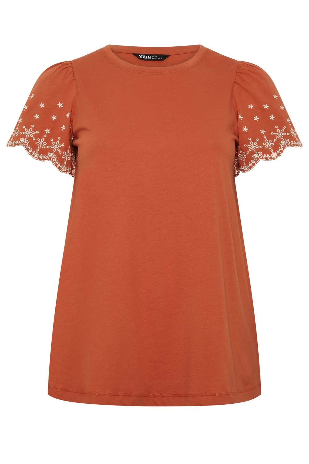Yours Orange Embroidered Sleeve T-Shirt - 26-28 Image 5