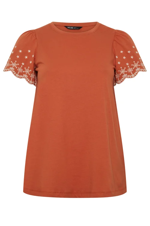 Yours Orange Embroidered Sleeve T-Shirt - 26-28 Image 5