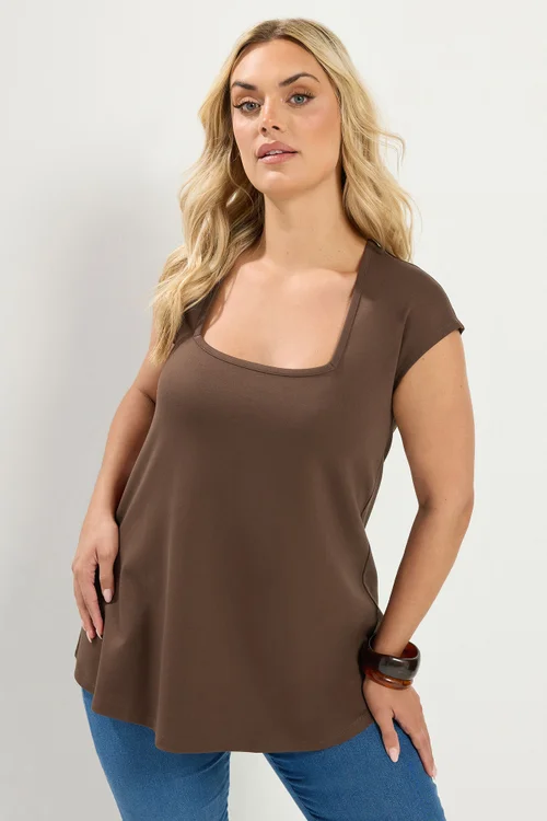 Yours Curve Chocolate Brown Cap Sleeve Top - 22-24 Image 1