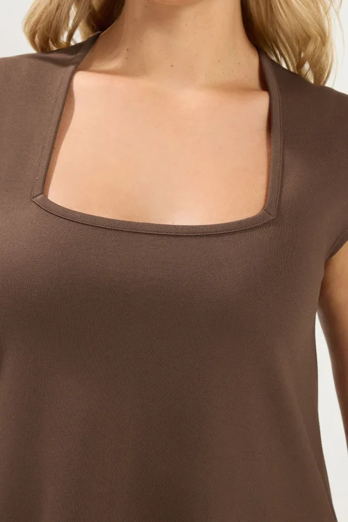 Yours Curve Chocolate Brown Cap Sleeve Top - 22-24 Image 4