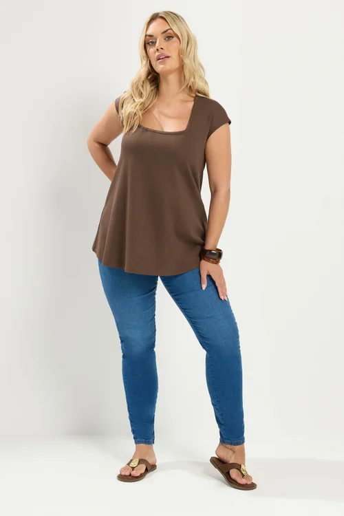 Yours Curve Chocolate Brown Cap Sleeve Top - 22-24 Image 2