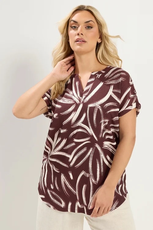 Yours Curve Chocolate Brown Abstract Print Blouse - 22-24 Image 1