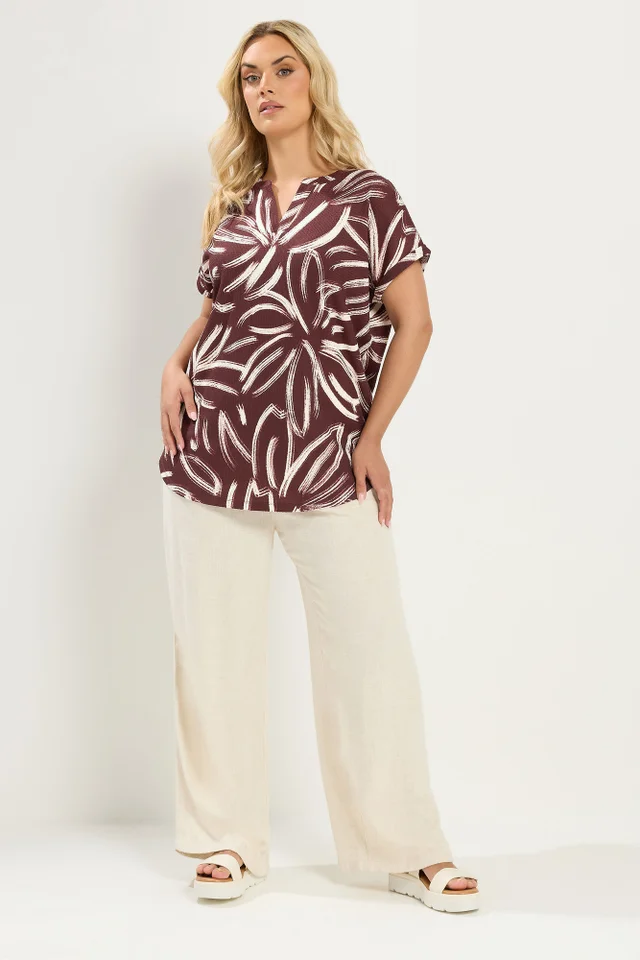Yours Curve Chocolate Brown Abstract Print Blouse