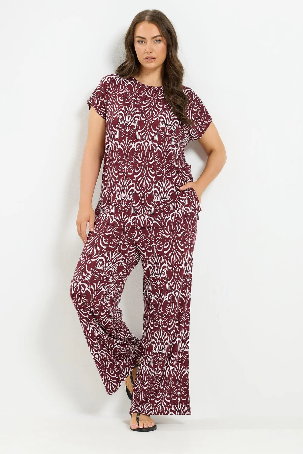 Yours Curve Red Ikat T-Shirt - 22-24 Image 2