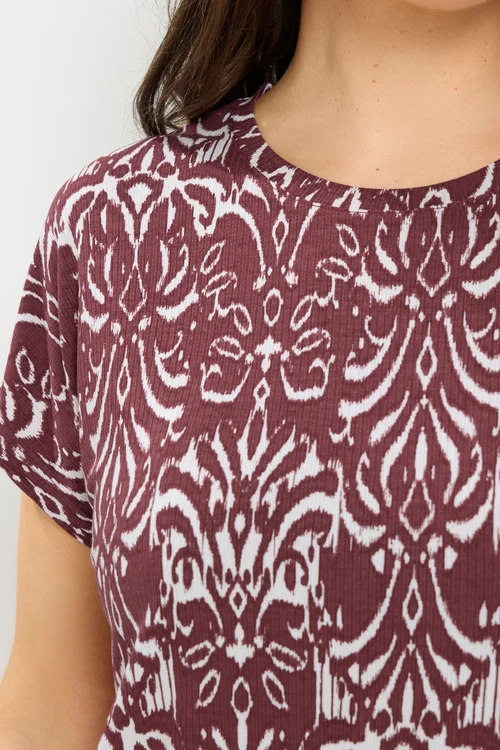 Yours Curve Red Ikat T-Shirt - 22-24 Image 4
