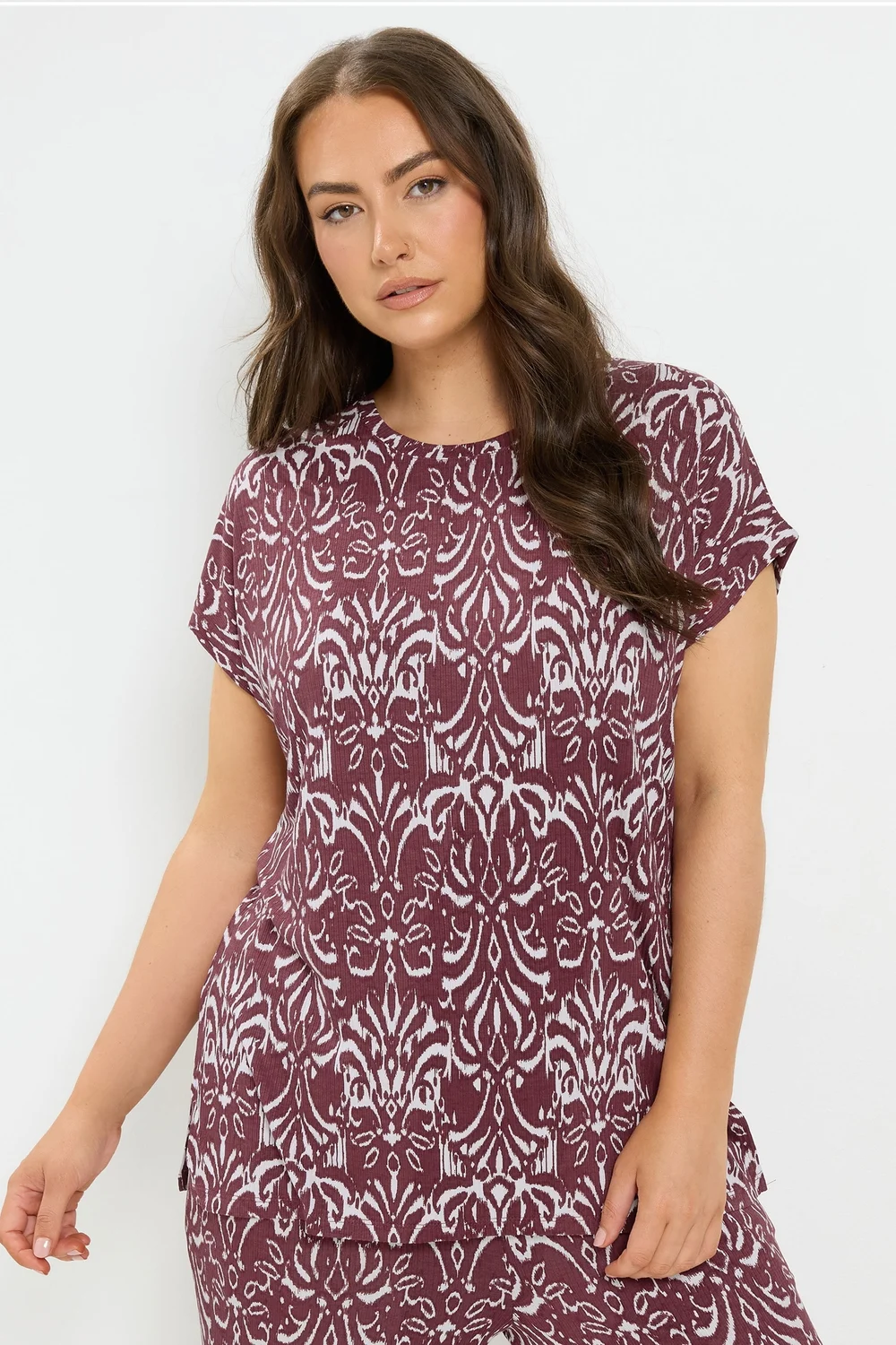 Yours Curve Red Ikat T-Shirt - 22-24 Image 1