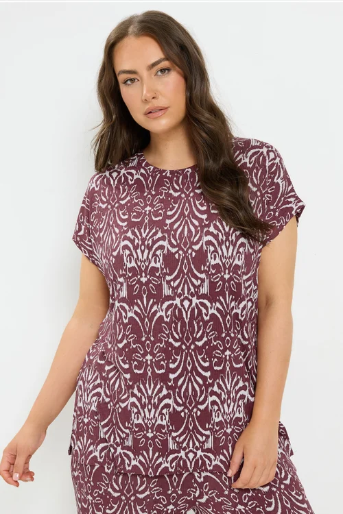 Yours Curve Red Ikat T-Shirt - 22-24 Image 1