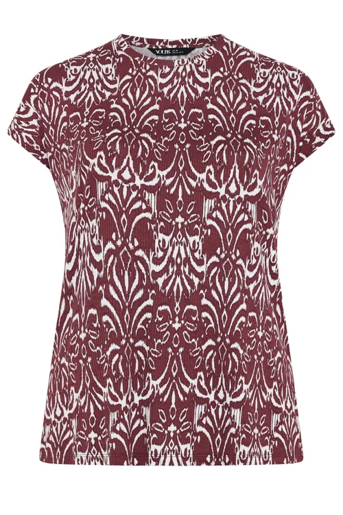 Yours Curve Red Ikat T-Shirt - 22-24 Image 5