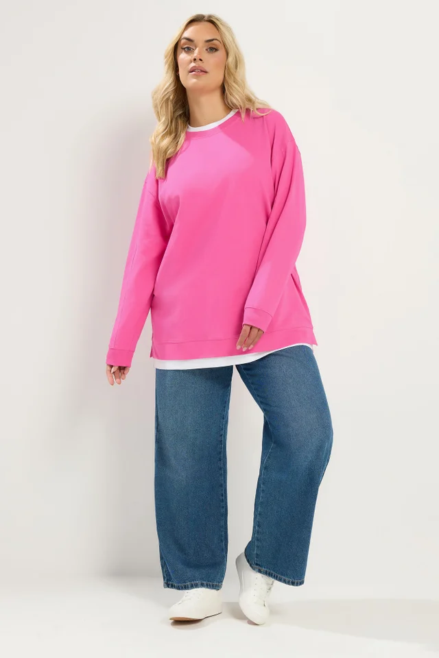 Yours Curve Pink 2-In-1 Crew Neck Sweatshirt