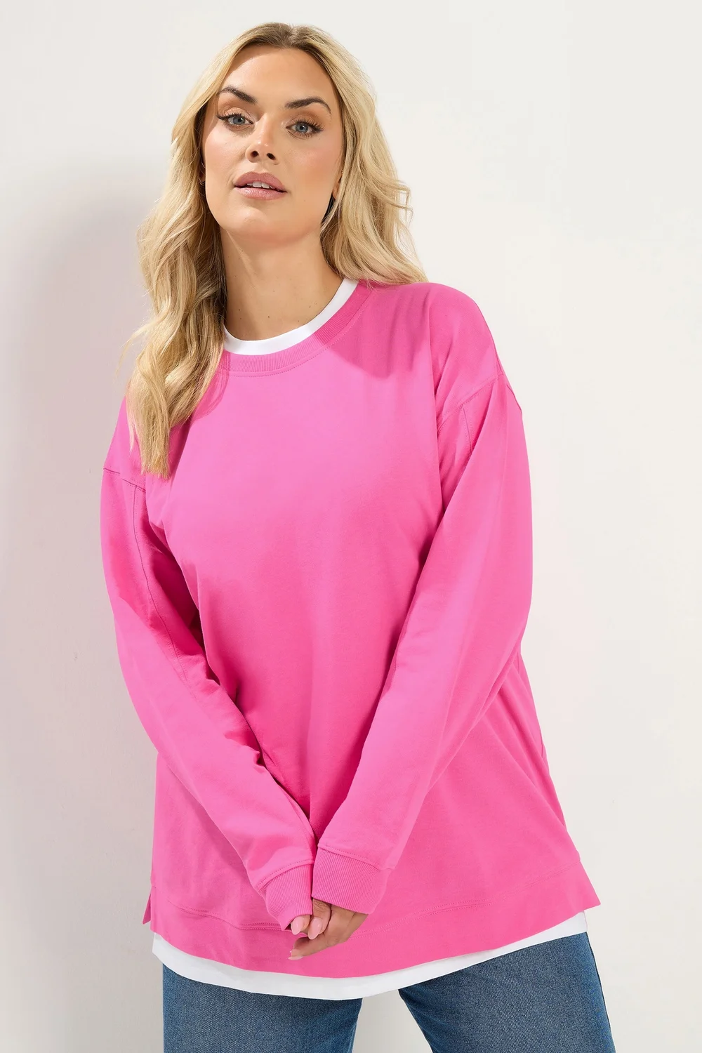 Yours Curve Pink 2-In-1 Crew Neck Sweatshirt - 14 Image 1