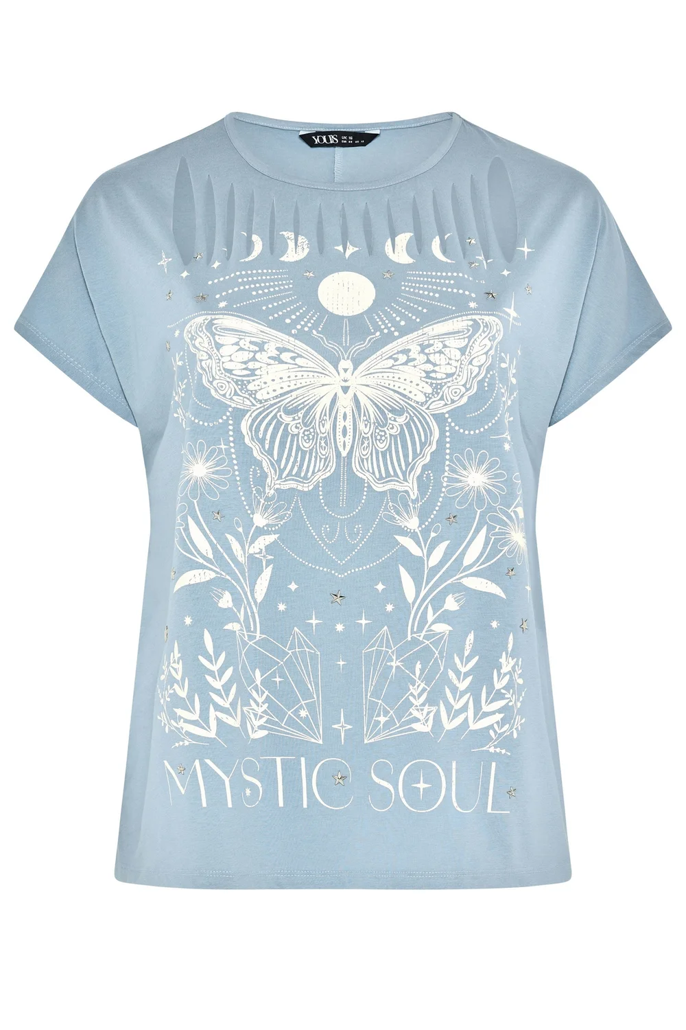 Yours Curve Blue 'Mystic Soul' Laser Cut Slogan T-Shirt - 26-28 Image 5