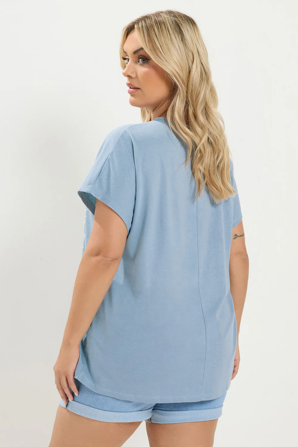 Yours Curve Blue 'Mystic Soul' Laser Cut Slogan T-Shirt - 26-28 Image 3