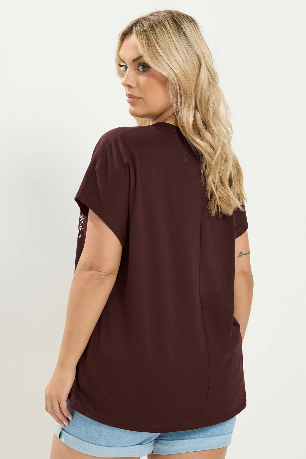 Yours Curve Brown 'Mystic Soul' Laser Cut Slogan T-Shirt - 26-28 Image 3
