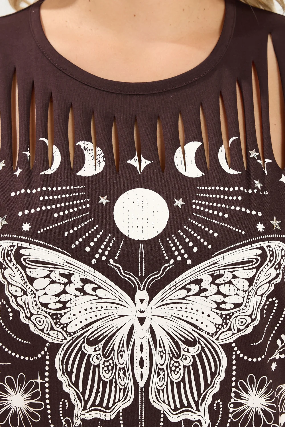 Yours Curve Brown 'Mystic Soul' Laser Cut Slogan T-Shirt - 26-28 Image 4