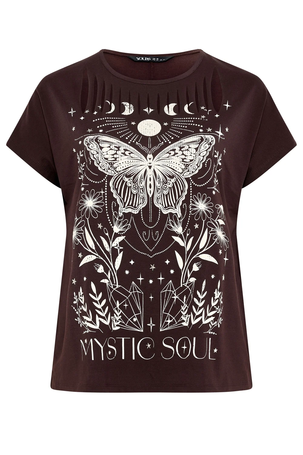 Yours Curve Brown 'Mystic Soul' Laser Cut Slogan T-Shirt - 26-28 Image 5