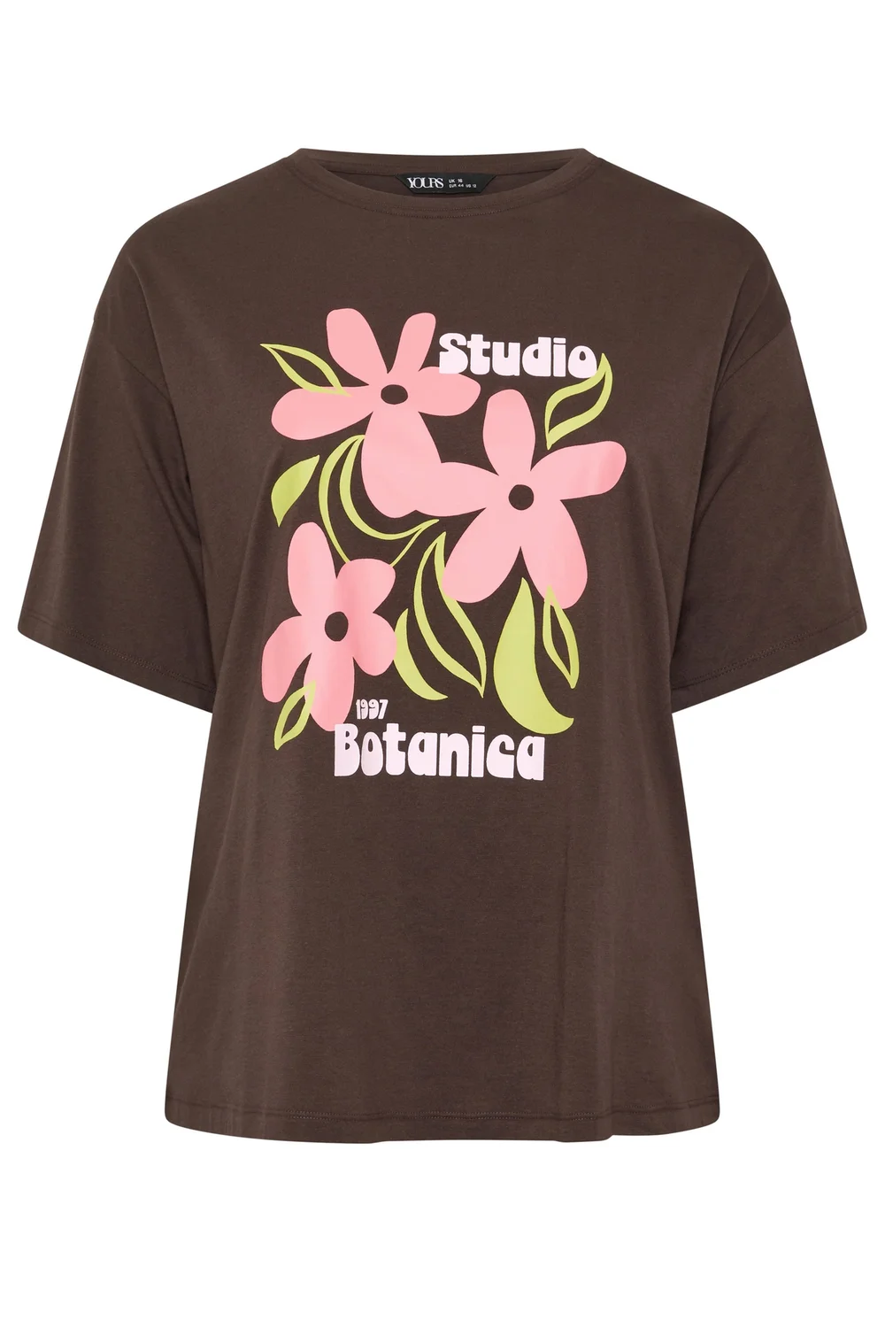 Yours Curve Chocolate Brown Floral Graphic Print T-Shirt - 22-24 Image 5