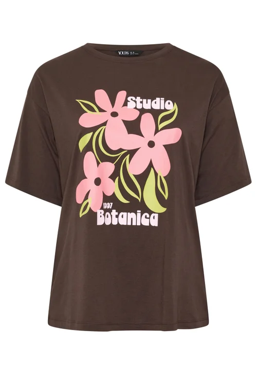 Yours Curve Chocolate Brown Floral Graphic Print T-Shirt - 22-24 Image 5