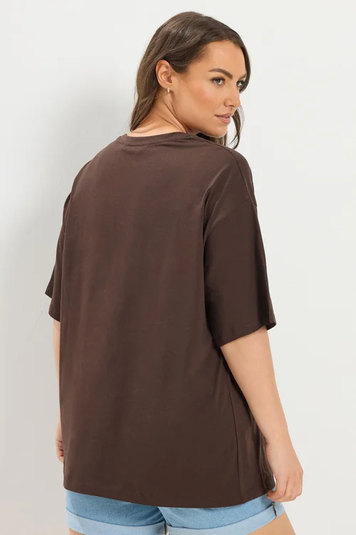 Yours Curve Chocolate Brown Floral Graphic Print T-Shirt - 22-24 Image 3