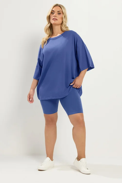 Yours Curve Cobalt Blue Oversized Boxy T-Shirt - 18 Image 2