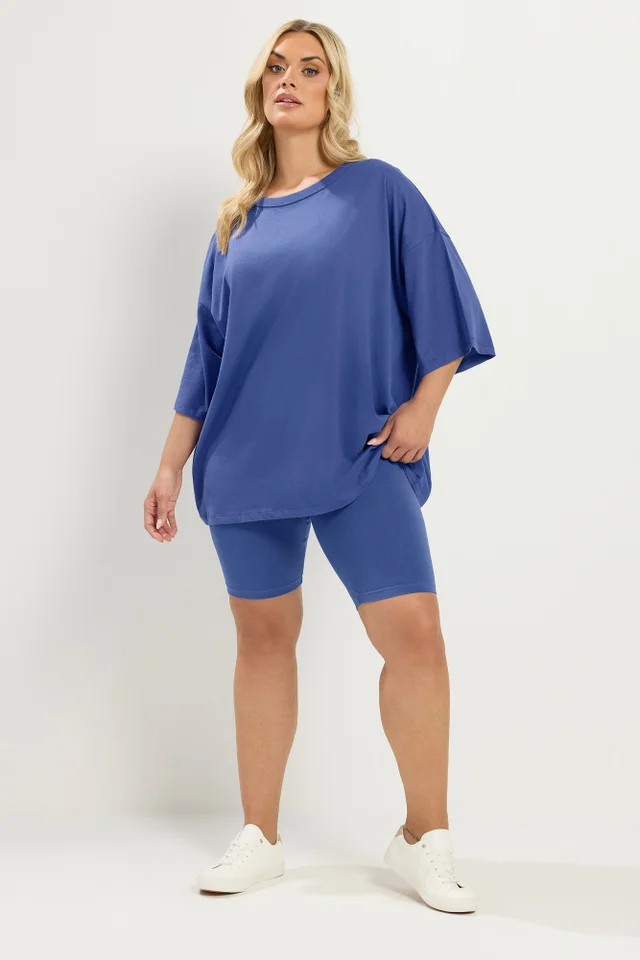 Yours Curve Cobalt Blue Oversized Boxy T-Shirt