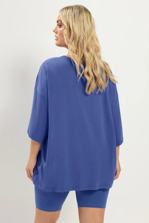 Yours Curve Cobalt Blue Oversized Boxy T-Shirt - 18 Image 3