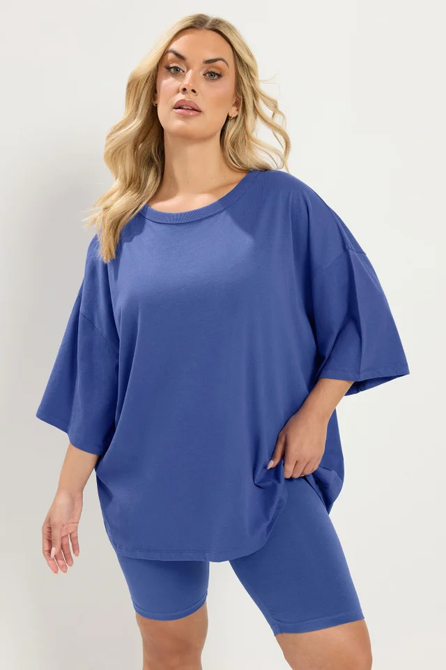 Yours Curve Cobalt Blue Oversized Boxy T-Shirt