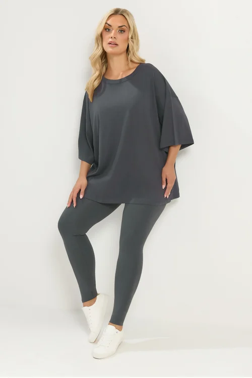 Yours Curve Charcoal Grey Oversized Boxy T-Shirt - 14 Image 2