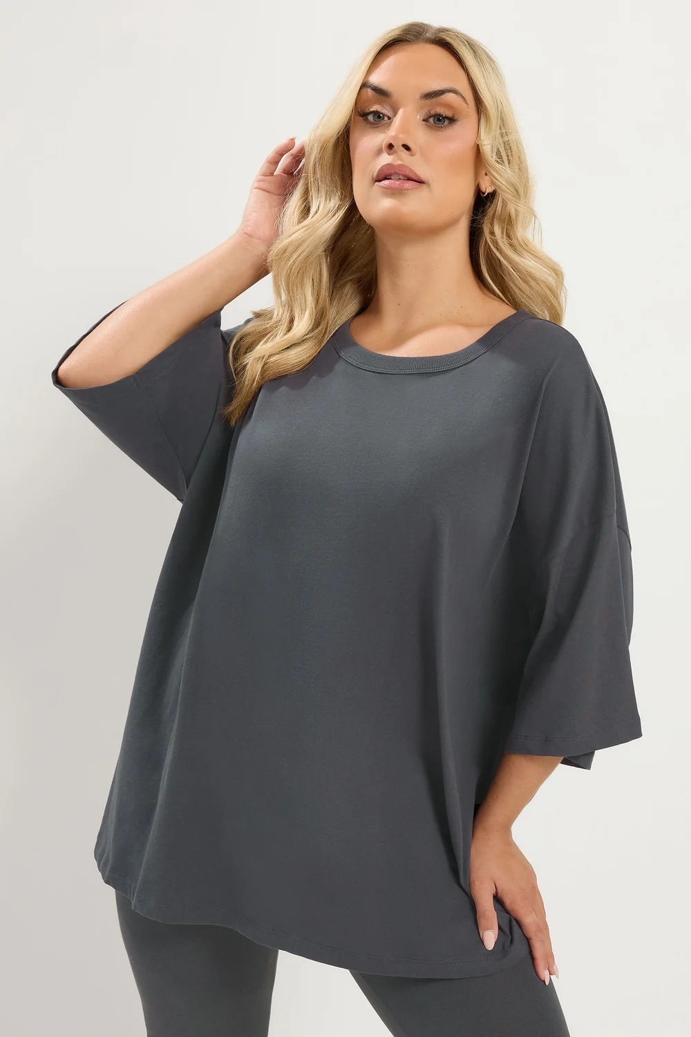 Yours Curve Charcoal Grey Oversized Boxy T-Shirt - 14 Image 1