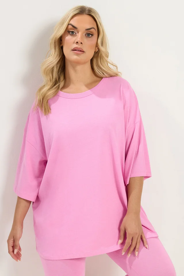 Yours Curve Pink Oversized Boxy T-Shirt