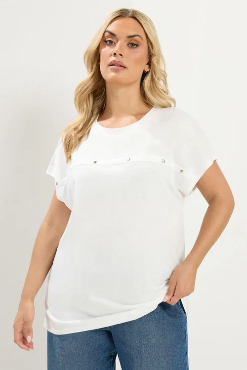 Yours Curve White Stud Grown-On Sleeve T-Shirt - 22-24 Image 1