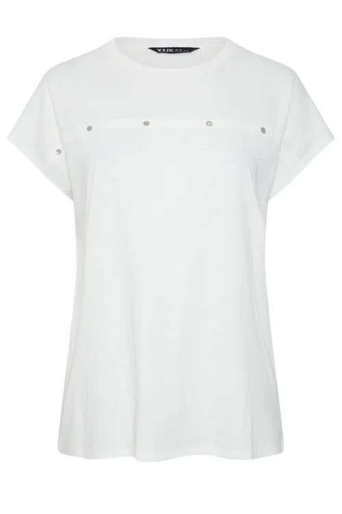 Yours Curve White Stud Grown-On Sleeve T-Shirt - 22-24 Image 5