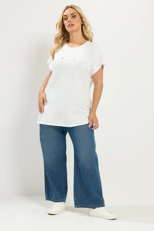 Yours Curve White Stud Grown-On Sleeve T-Shirt - 22-24 Image 2