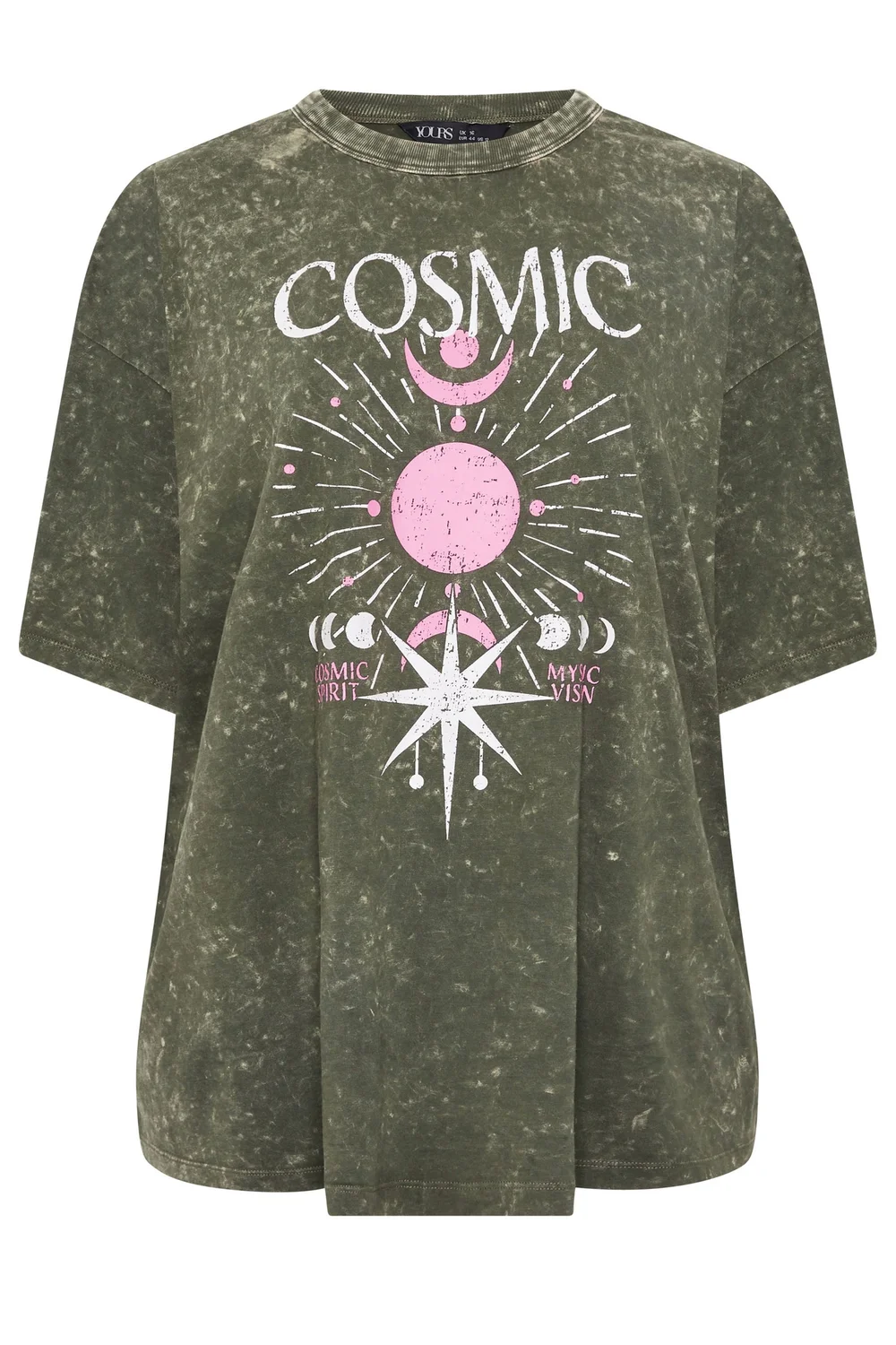 Yours Curve Green Acid Wash 'Cosmic' Oversized T-Shirt - 20 Image 2