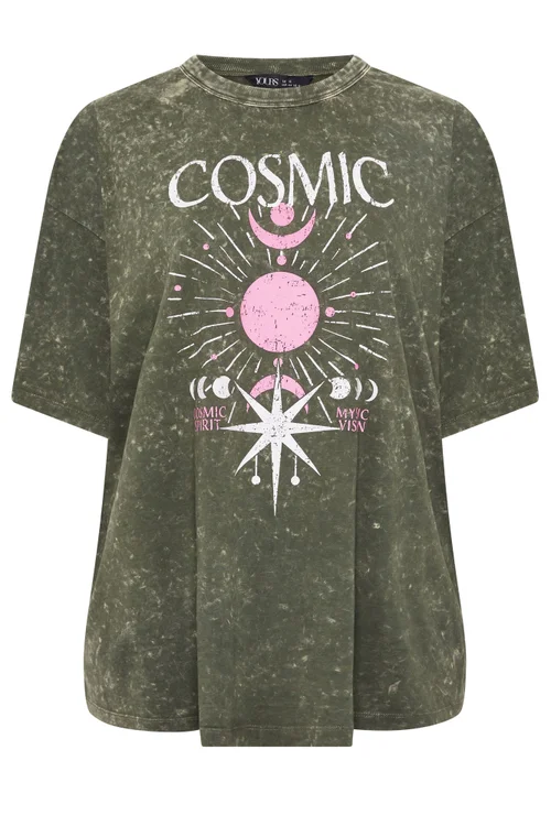 Yours Curve Green Acid Wash 'Cosmic' Oversized T-Shirt - 20 Image 2