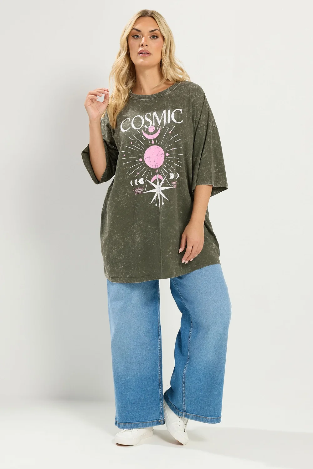 Yours Curve Green Acid Wash 'Cosmic' Oversized T-Shirt - 20 Image 3