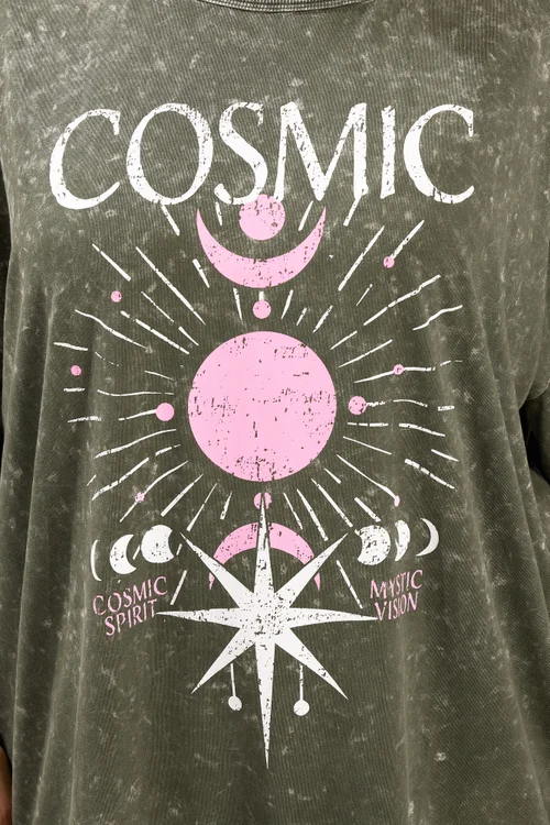 Yours Curve Green Acid Wash 'Cosmic' Oversized T-Shirt - 20 Image 5