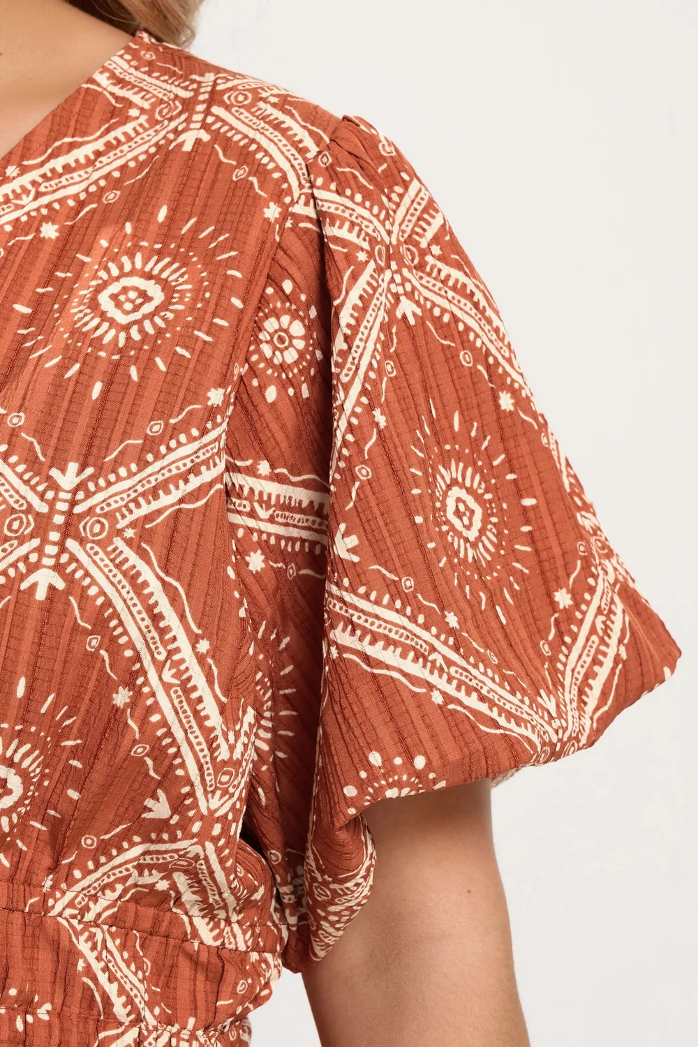 Yours Curve Orange Abstract Puff Sleeve Blouse - 18 Image 5