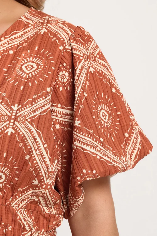 Yours Curve Orange Abstract Puff Sleeve Blouse - 18 Image 5