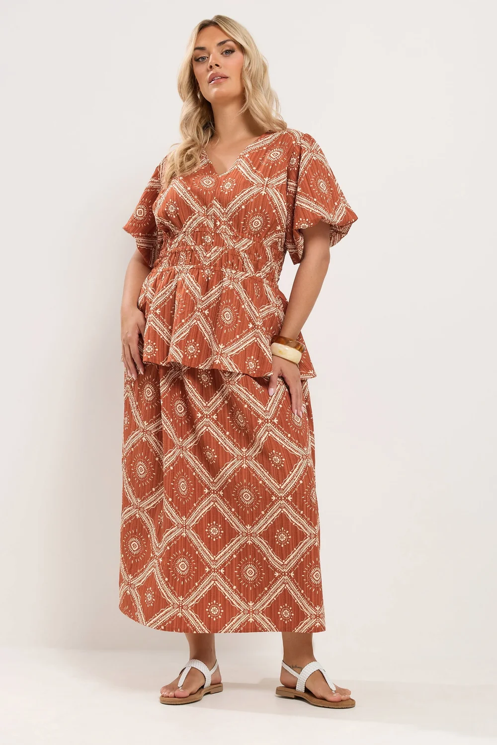 Yours Curve Orange Abstract Puff Sleeve Blouse - 18 Image 3