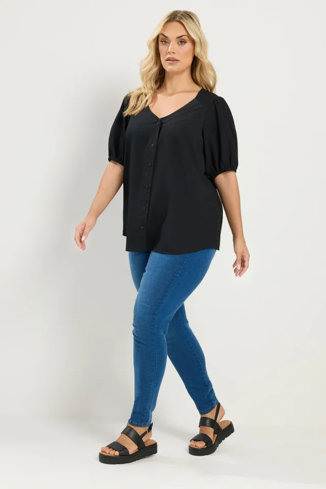 Yours Curve Black Textured Blouse