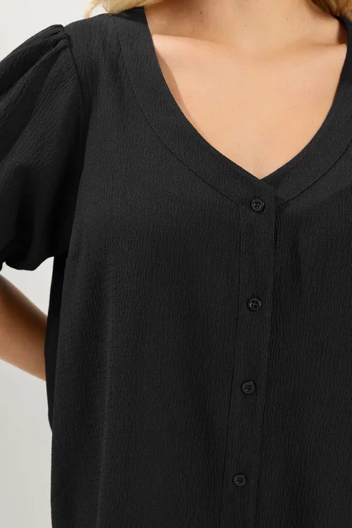 Yours Curve Black Textured Blouse - 16 Image 4