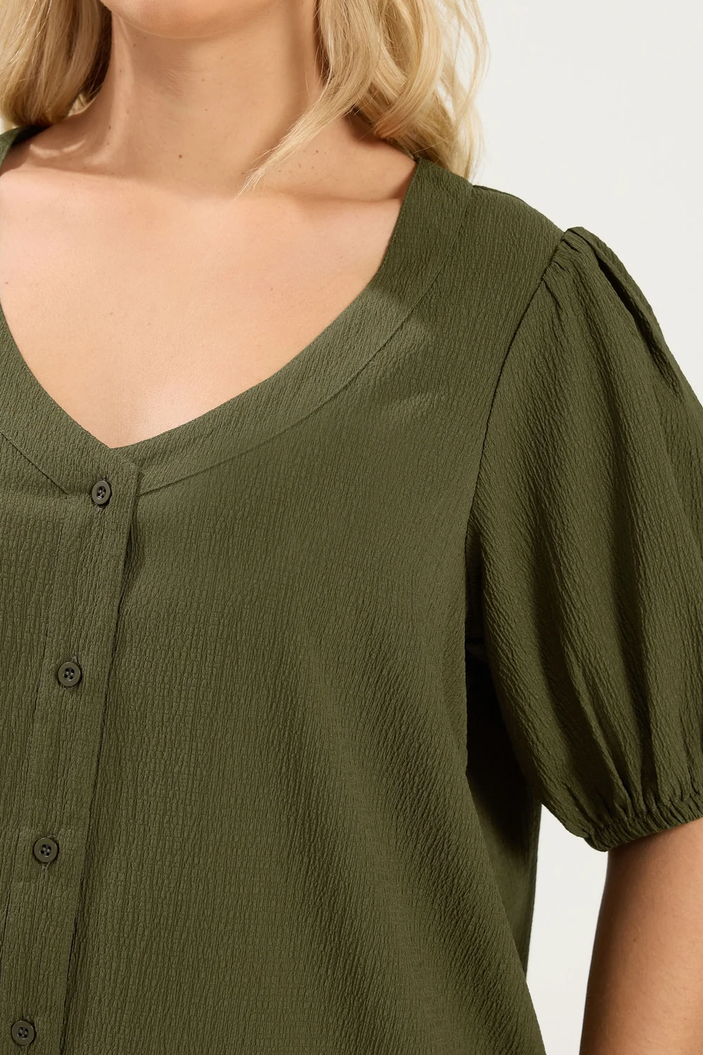 Yours Curve Khaki Green Button Textured Blouse - 16 Image 4