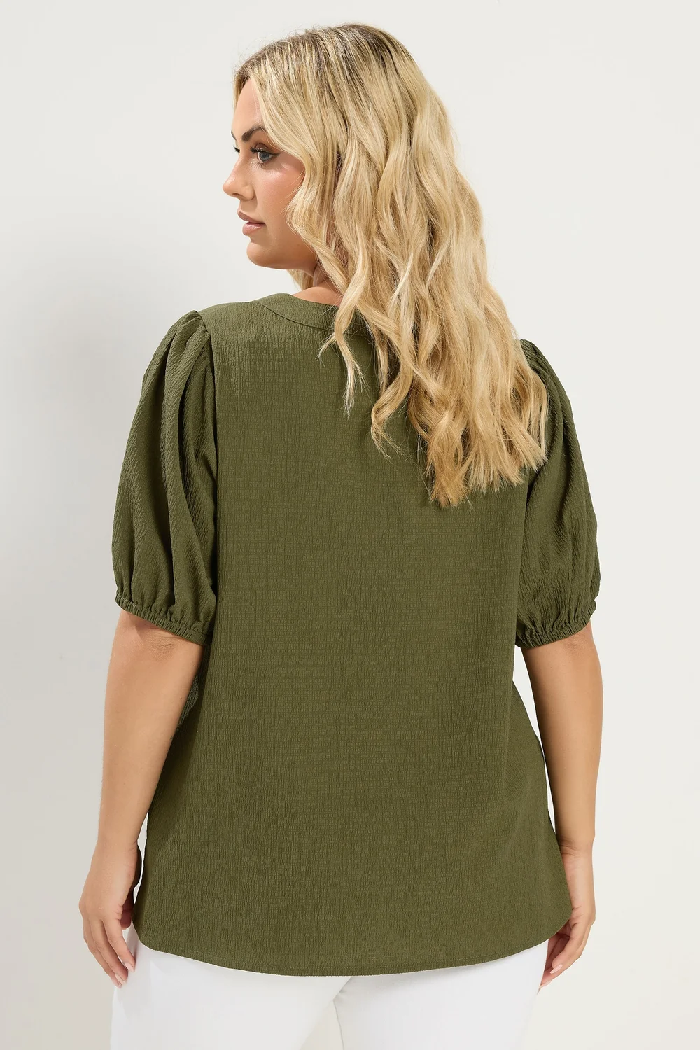 Yours Curve Khaki Green Button Textured Blouse - 16 Image 3