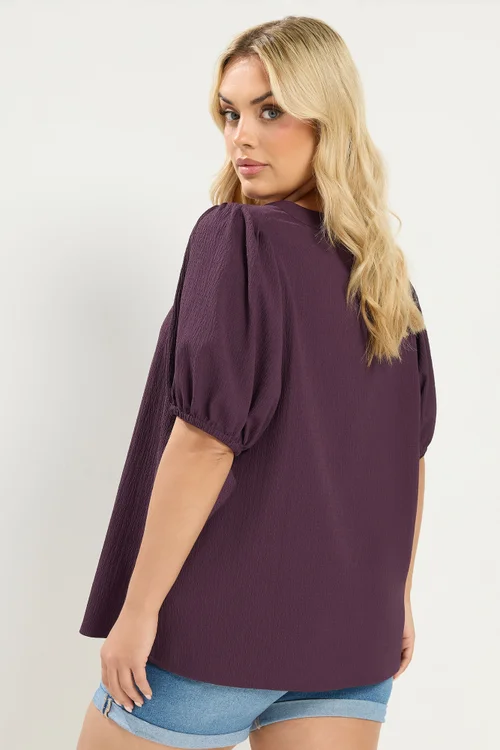 Yours Curve Purple Button Textured Blouse - 30-32 Image 3