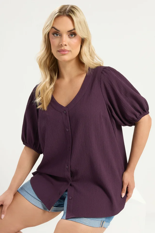 Yours Curve Purple Button Textured Blouse