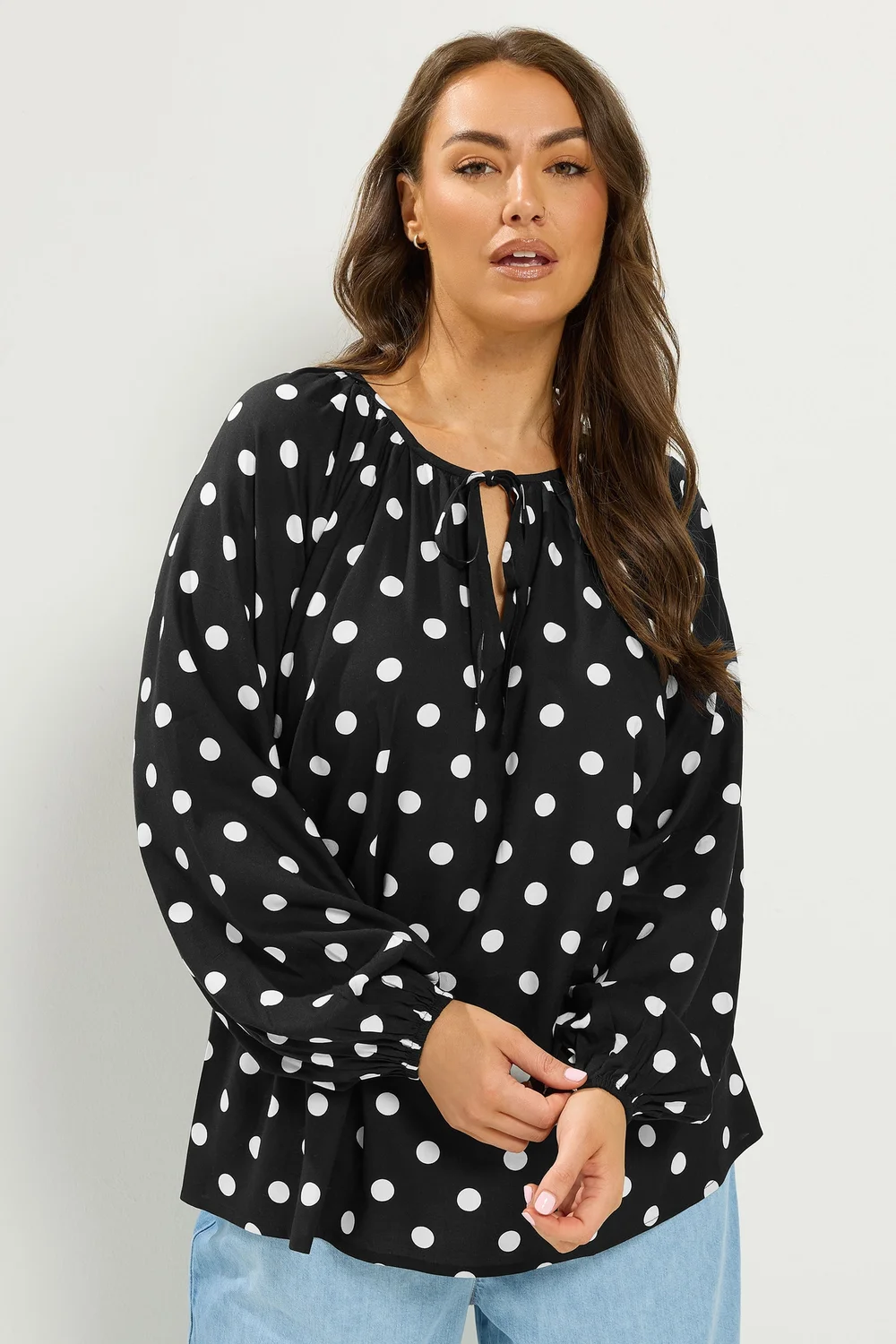 Yours Curve Black Polka Dot Blouse - 22-24 Image 2