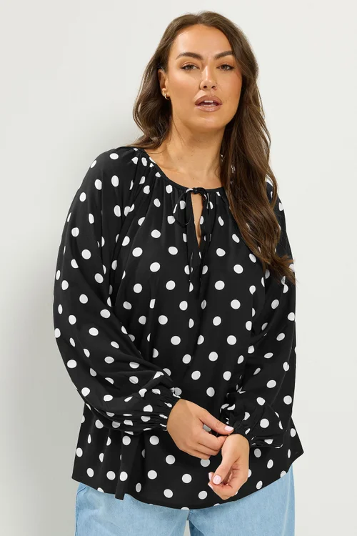 Yours Curve Black Polka Dot Blouse - 22-24 Image 2