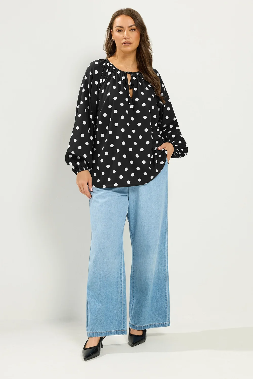 Yours Curve Black Polka Dot Blouse - 22-24 Image 3