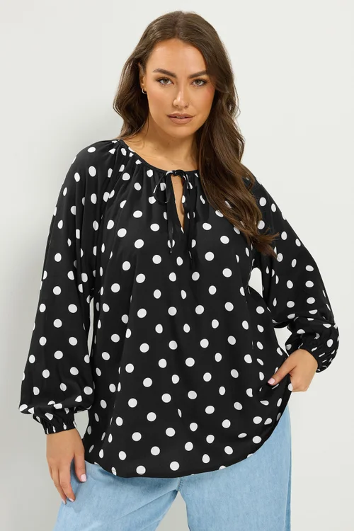 Yours Curve Black Polka Dot Blouse - 22-24 Image 1