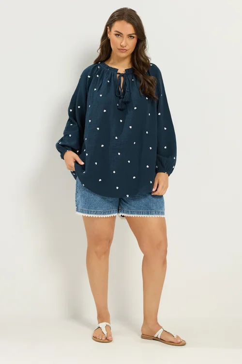 Yours Curve Navy Blue Heart Print Blouse - 16 Image 2